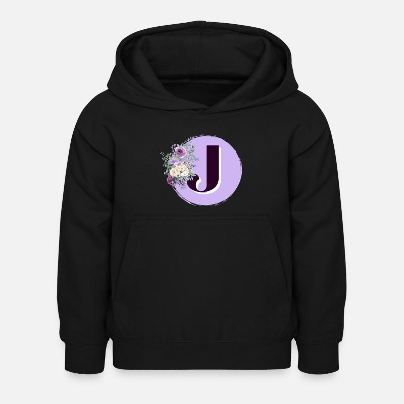 lettre J Couronne de fleurs - Sweat à capuche Enfant - noir