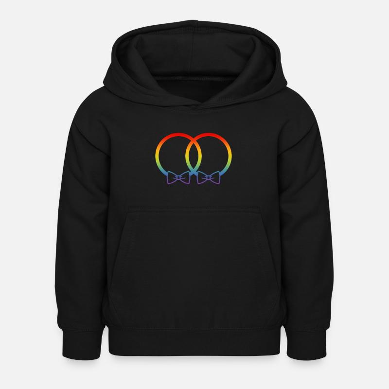 LGBT Eheringe Hochzeit JGA Paar Regenbogen Fliege - Kinder Hoodie - Schwarz