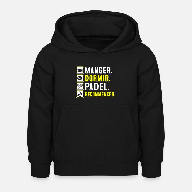 Manger, dormir, padel, recommencer | Logo Padel - Sweat à capuche Enfant - noir