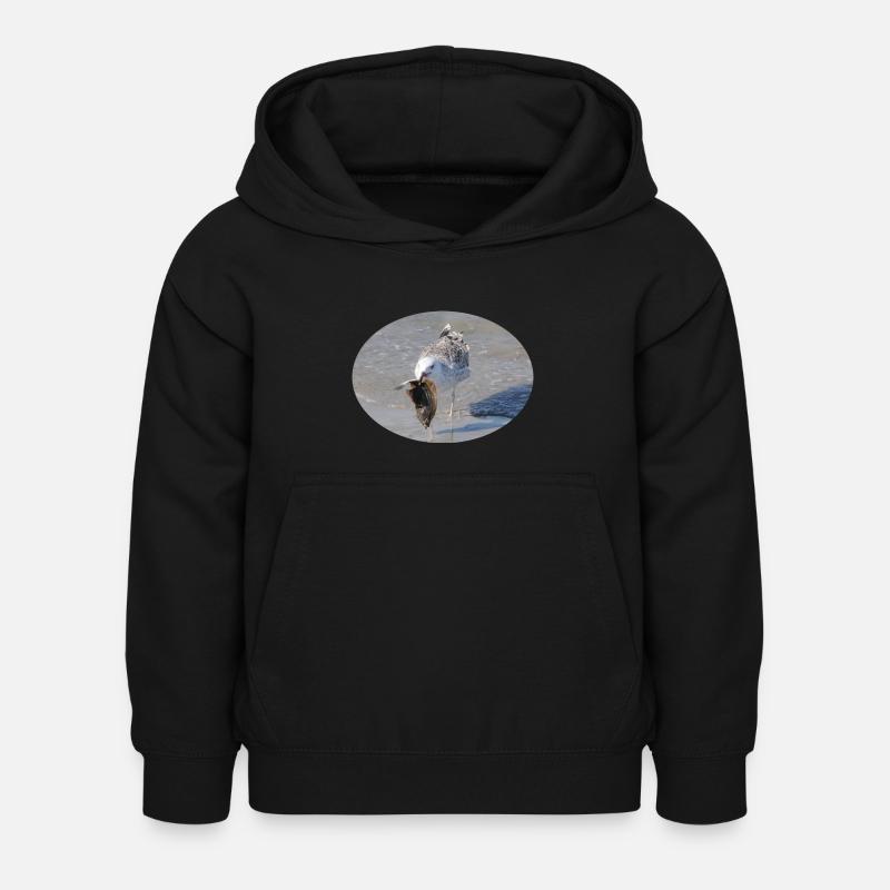 Die Möwe hat ein Leckerbissen - eine Scholle - Kinder Hoodie - Schwarz