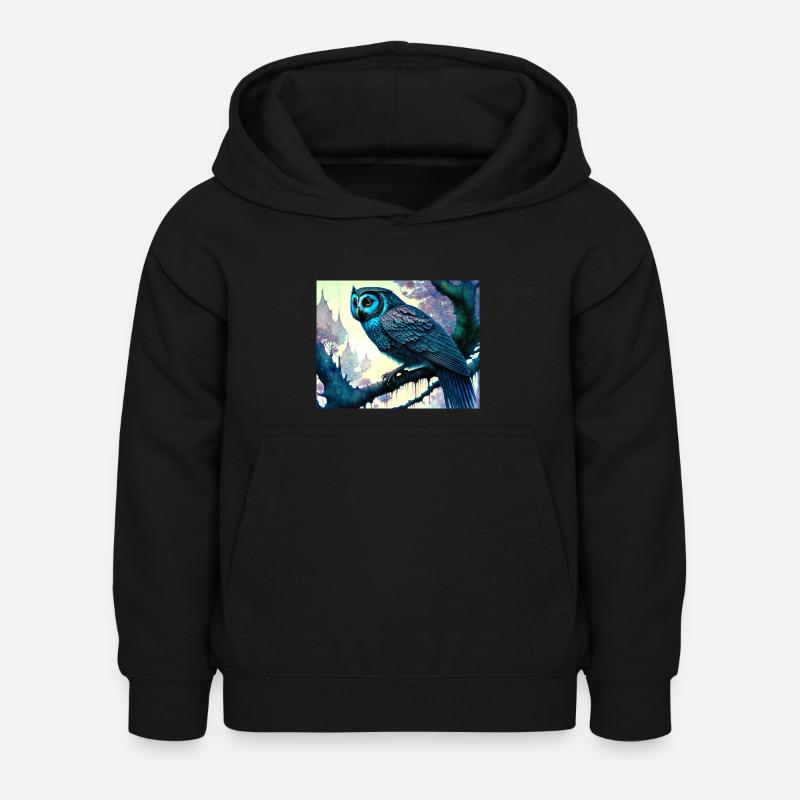 Eule - Kinder Hoodie - Schwarz