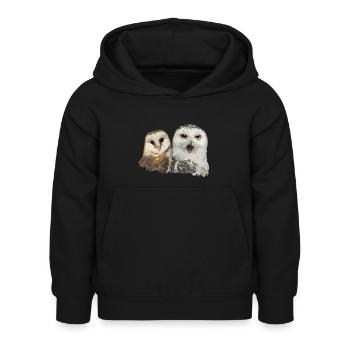 Schneeeule und Schleiereule - Kinder Hoodie - Schwarz - Vorne - AI Model Kid Female (0cm)