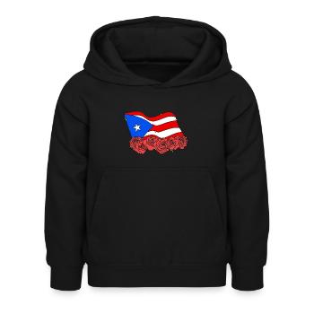 PR Flagge Blumenrose Puerto Rico - Kinder Hoodie - Schwarz - Vorne - AI Model Kid Female (0cm)