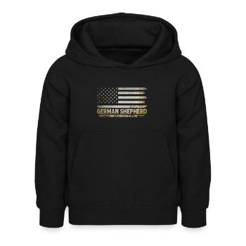 Amerikanische Flagge Deutscher Schäferhund Patriot America GSD - Kinder Hoodie - Schwarz - Vorne - AI Model Kid Female (0cm)