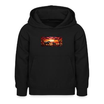 Sunset over savanna - elephants - Kids Hoodie - black - Front - AI Model Kid Female (0cm)