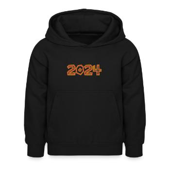 2024. YEAR. HAPPY NEW YEAR. NEW YEAR'S EVE - Kids Hoodie - black - Front - AI Model Kid Female (0cm)