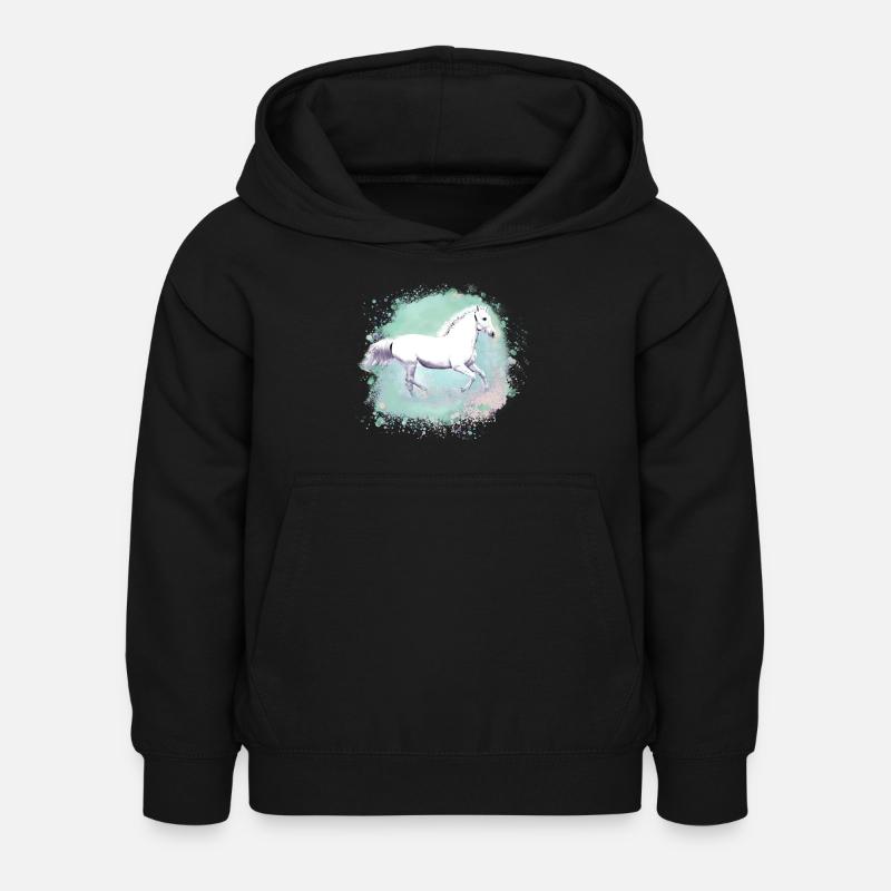 Moisissure,,cheval blanc, cheval, peinture,vert - Sweat à capuche Enfant - noir