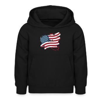 USA - Kinder Hoodie - Schwarz - Vorne - AI Model Kid Female (0cm)
