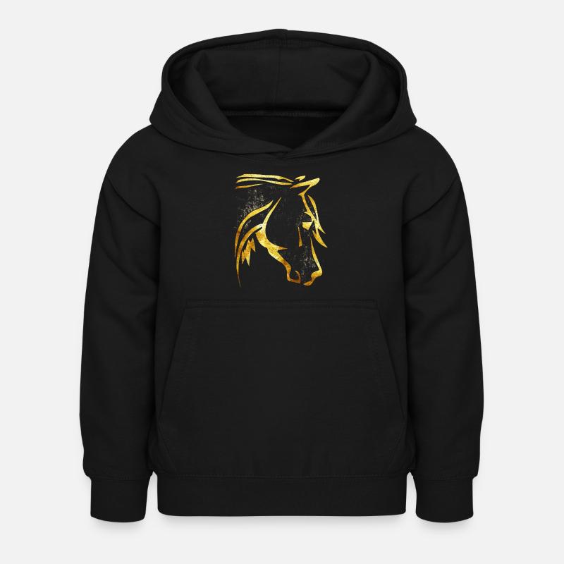 Équitation - Cavalier - Tête de cheval - Cheval d’or - Sweat à capuche Enfant - noir