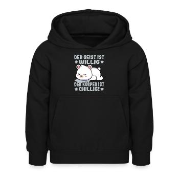 Der Geist ist willig, der Körper chillig Eisbär - Kinder Hoodie - Schwarz - Vorne - AI Model Kid Female (0cm)