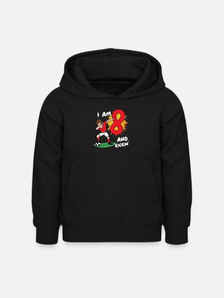 Ik ben 8 en kickin 'Football 8e verjaardag voetbal - Kinderhoodie - zwart