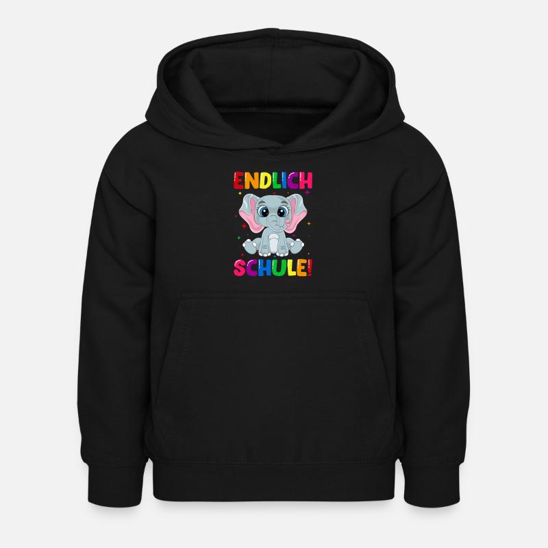Endlich Schule Elefant Einschulung Schulkind - Kinder Hoodie - Schwarz