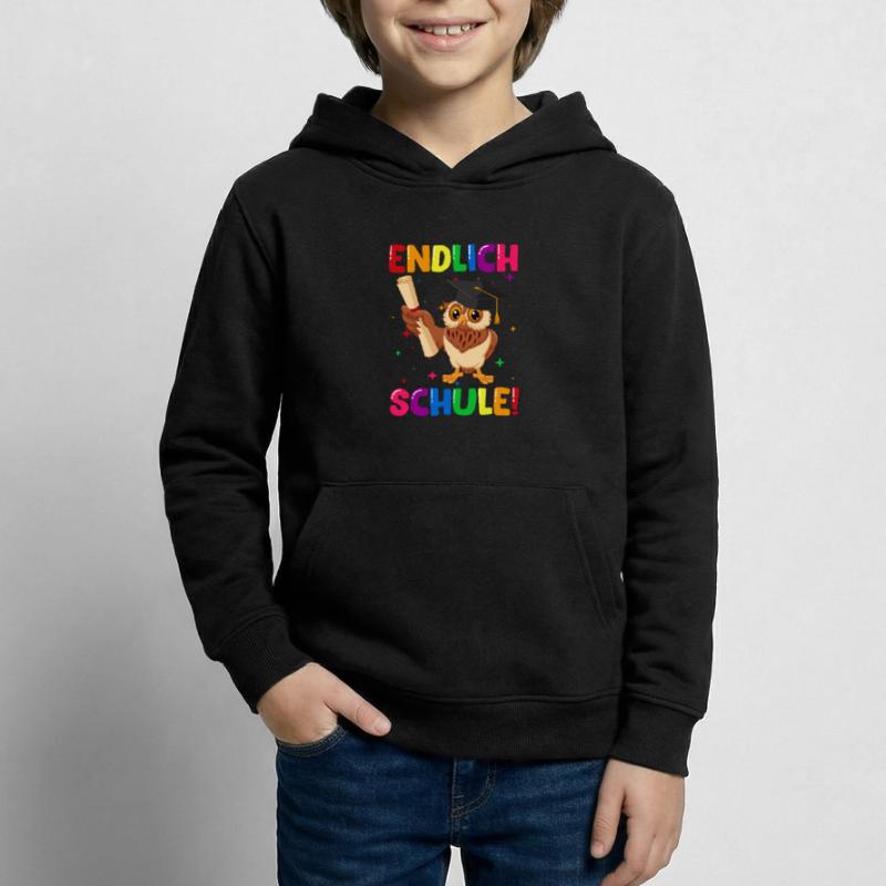 Endlich Schule Eule Einschulung Schulkind Kinder Hoodie