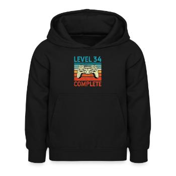 Level 34 Complete - Kinder Hoodie - Schwarz - Vorne - AI Model Kid Female (0cm)
