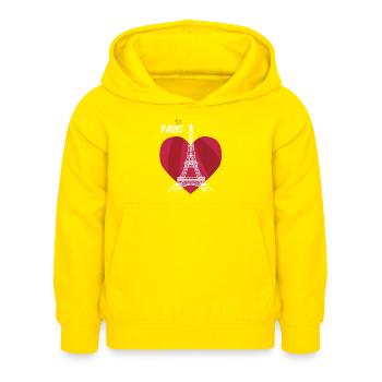 Touristisches Herz-Eiffelturm-Andenken Frankreichs - Kinder Hoodie - Gelb - Vorne - AI Model Kid Female (0cm)