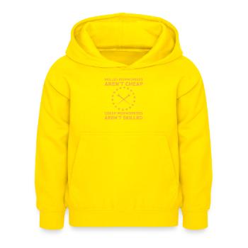 Ironworker slogan - Kids Hoodie - yellow - Front - AI Model Kid Female (0cm)