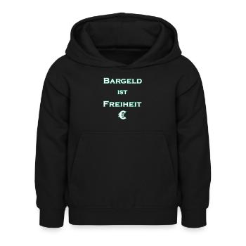 Bargeld ist Freiheit € - weiß mit grünem Rand - Kinder Hoodie - Schwarz - Vorne - AI Model Kid Female (0cm)