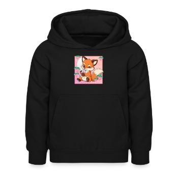 Kawaii Fuchs Erdbeermilch - Kinder Hoodie - Schwarz - Vorne - AI Model Kid Female (0cm)