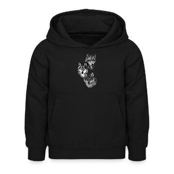 Drei Wolfsköpfe in grau - Kinder Hoodie - Schwarz - Vorne - AI Model Kid Female (0cm)