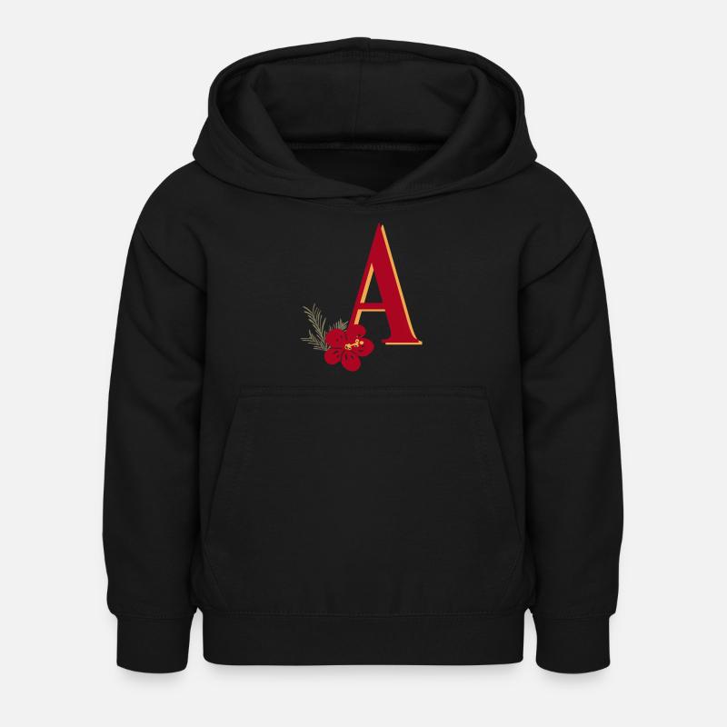 Buchstabe A mit Blume - Kinder Hoodie - Schwarz