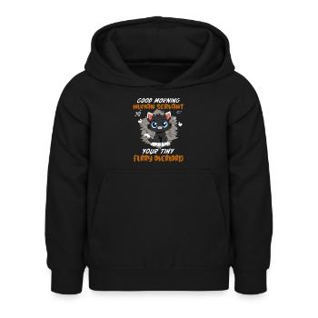 Bonjour, drôle de chat serviteur humain - Sweat à capuche Enfant - noir - Devant - AI Model Kid Female (0cm)