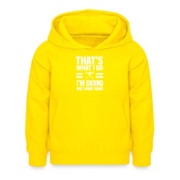 Funny skier saying alpine skiing - Kids Hoodie - yellow - Front - AI Model Kid Female (0cm)
