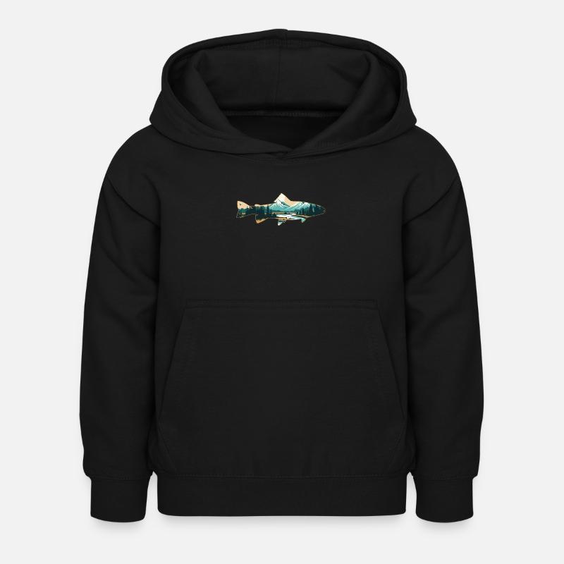 Pêche à la mouche dans un paradis de la truite: rétro - Sweat à capuche Enfant - noir