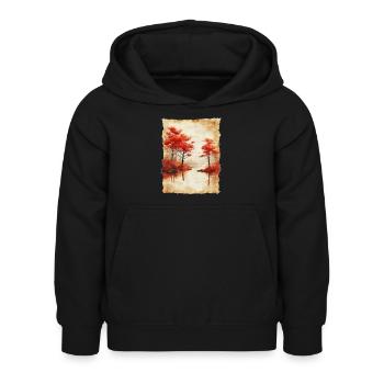 Paysage classique Papyrus défilement Onsen japonais - Sweat à capuche Enfant - noir - Devant - AI Model Kid Female (0cm)