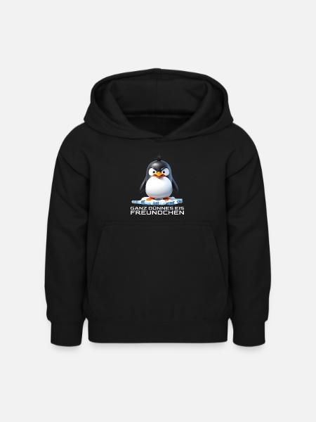 Ganz dünnes Eis Freundchen Pinguin - Kinder Hoodie - Schwarz