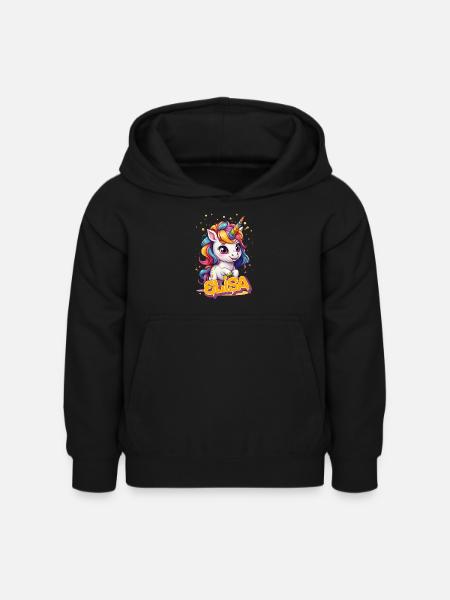 ELISA - Beautiful girl name with cute unicorn - Kids Hoodie - black
