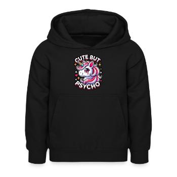 Licorne mignonne mais psychopathe adorable design kawaii - Sweat à capuche Enfant - noir - Devant - AI Model Kid Female (0cm)