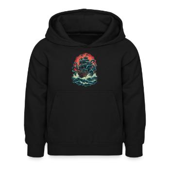 Bateau pirate Kraken Ocean Bataille Monstre marin géant - Sweat à capuche Enfant - noir - Devant - AI Model Kid Female (0cm)