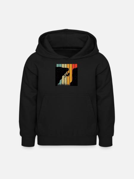 Retro Felsklettern Silhouette Gegen Gestreifte Sonne - Kinder Hoodie - Schwarz