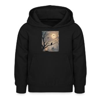 Halloween Black Cat Silhouette and Bats - Kids Hoodie - black - Front - AI Model Kid Female (0cm)