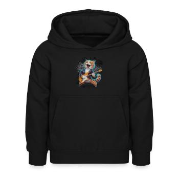 Rock and Roll Cat Guitariste pour hommes-femmes et enfants - Sweat à capuche Enfant - noir - Devant - AI Model Kid Female (0cm)