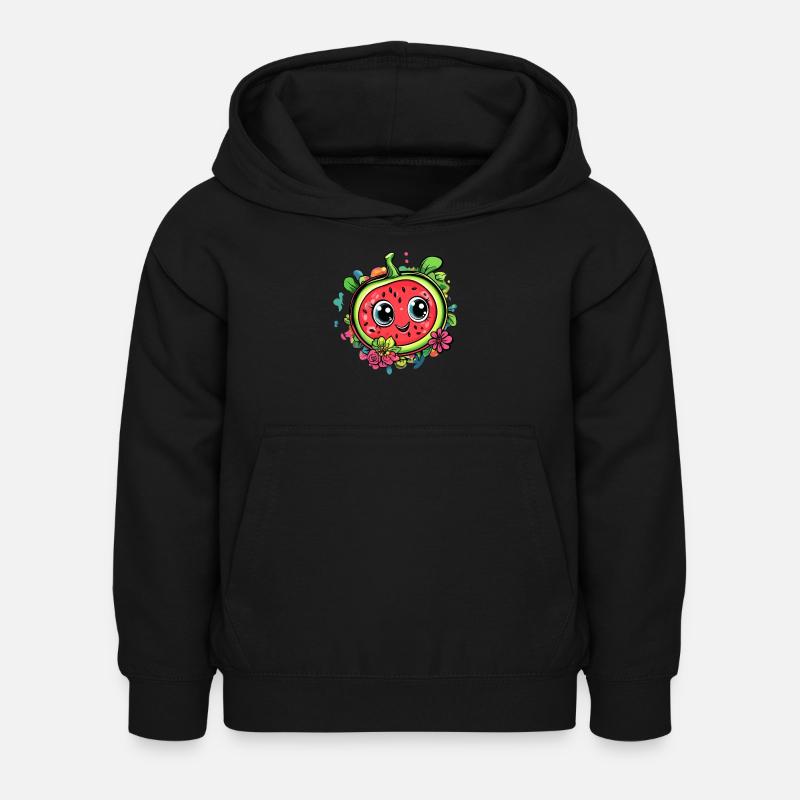 Pastèque avec couronne de fleurs - Sweat à capuche Enfant - noir