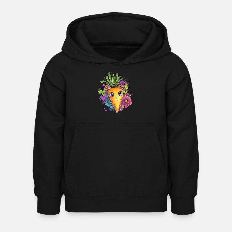 Fröhliche Karotte mit Blumen - Kinder Hoodie - Schwarz