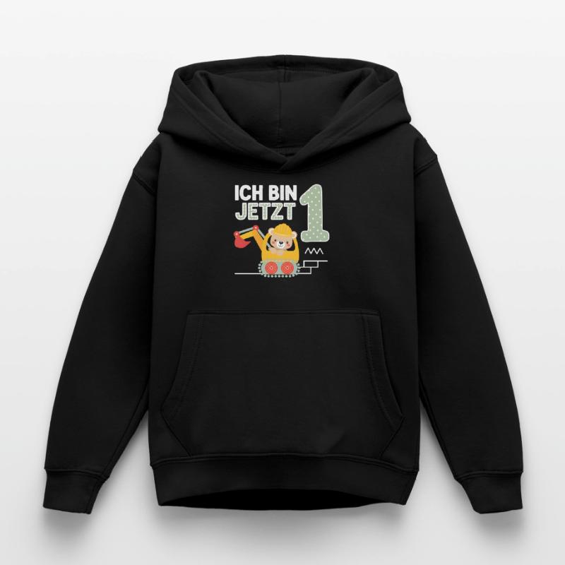Ich bin jetzt 1 Bagger Bär 1. Geburtstag Kinder Hoodie