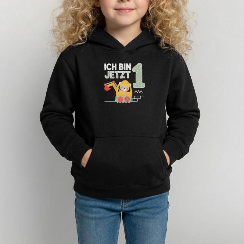 Ich bin jetzt 1 Bagger Bär 1. Geburtstag Kinder Hoodie