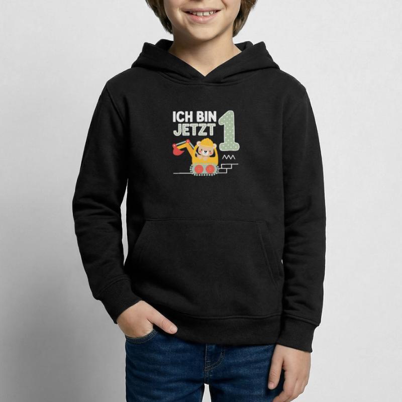 Ich bin jetzt 1 Bagger Bär 1. Geburtstag Kinder Hoodie