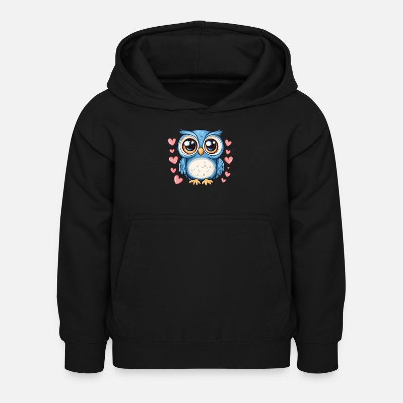Blaue Eule mit Herzen - Hoodie til børn - sort