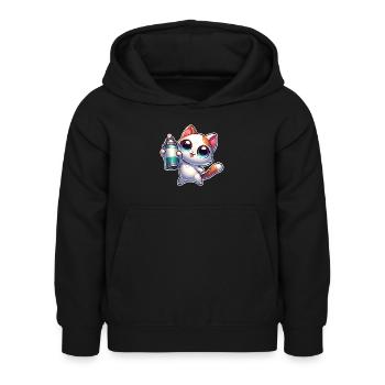 Chat Spray Peut Graffiti - Sweat à capuche Enfant - noir - Devant - AI Model Kid Female (0cm)