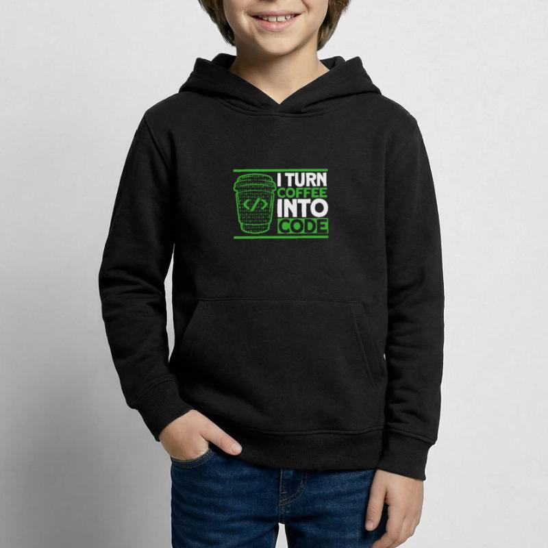 I Turn Coffee Into Code Software Developer Kids Hoodie