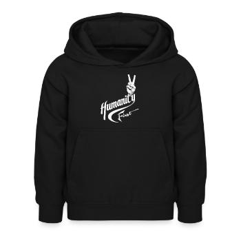 Menschlichkeit zuerst | Wahres Friedenssymbol - Kinder Hoodie - Schwarz - Vorne - AI Model Kid Female (0cm)