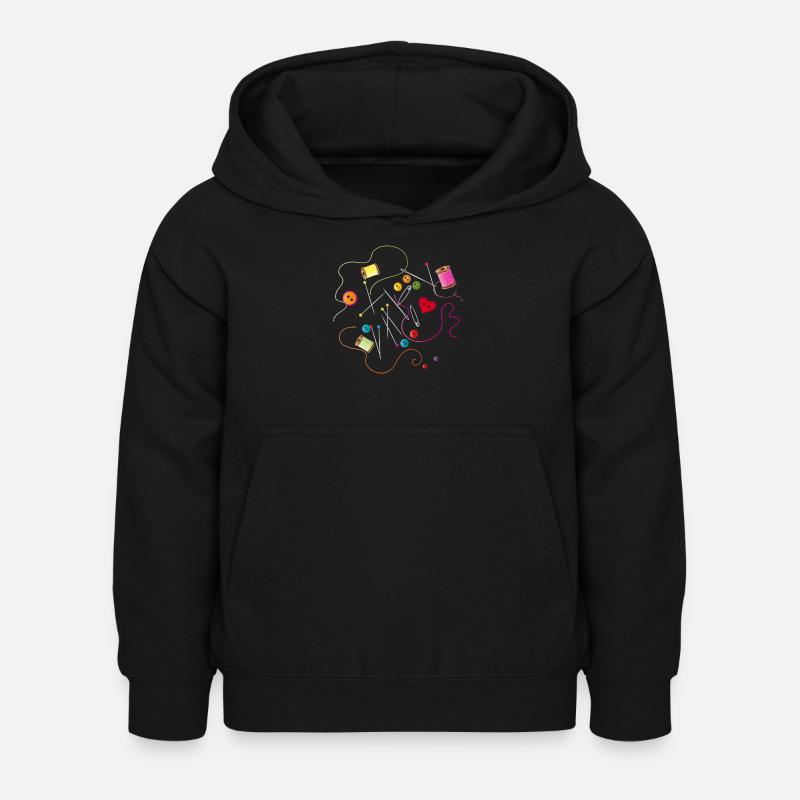 Sewing utensils buttons, needle, thread and sewing thread - Kids Hoodie - black