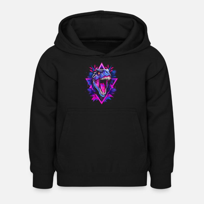 Synthwave Raptor - Kids Hoodie - black
