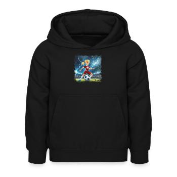 Stade de personnage de dessin animé de footballeuse avec des éclairs - Sweat à capuche Enfant - noir - Devant - AI Model Kid Female (0cm)