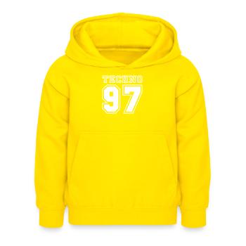 TECHNO 97 - Kids Hoodie - yellow - Front - AI Model Kid Female (0cm)