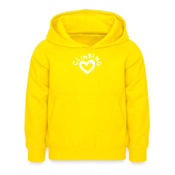 Climbing Herz Symbol - Kletterliebe Logo - Kinder Hoodie - Gelb - Vorne - AI Model Kid Female (0cm)