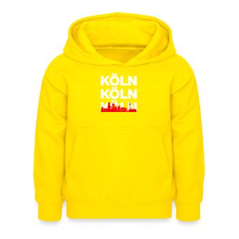 SKYLINE DE COLOGNE – FIERTÉ DE CATHEDRAL CITY ! KÖLLE MING HÄTZ - Sweat à capuche Enfant - jaune - Devant - AI Model Kid Female (0cm)